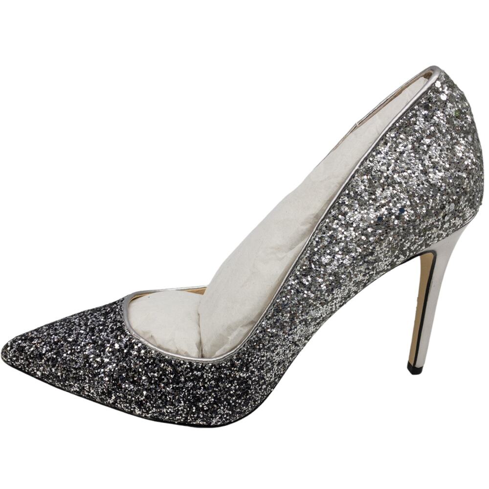 Jewel Badgley Mischka Malta Glitter Stiletto Pump Heels Women's 8.5 Silver